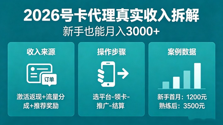 2026号卡代理赚钱吗？真实收入拆解，新手也能月入 3000+
