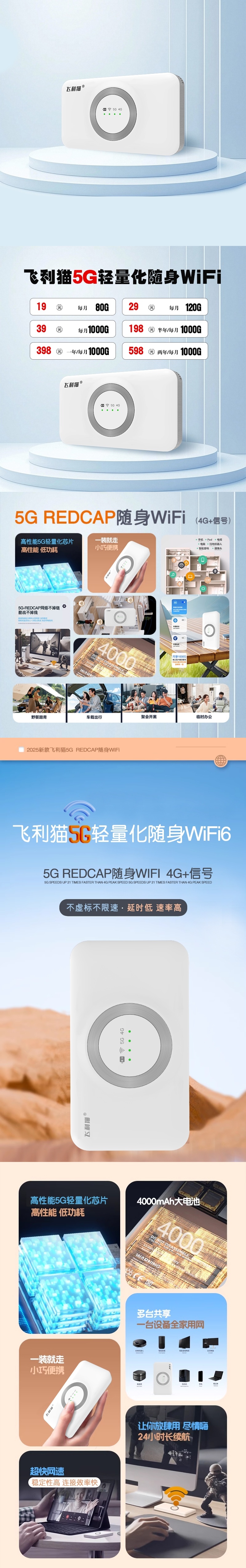 飞利猫5G随身WiFi评测：39元1000G流量+5G REDCAP技术，2026年高性价比上网神器