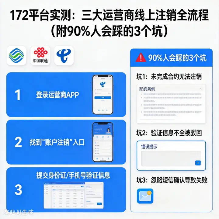 172平台实测:三大运营商线上注销全流程(附90%人会踩的3个坑)